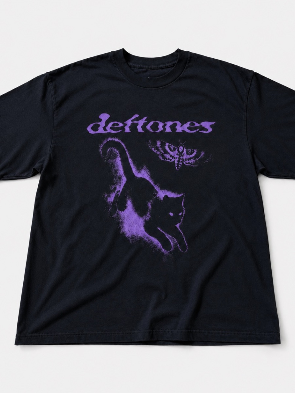 Deftones Band Black & Purple Cat Graphic Tee Styles Vintage